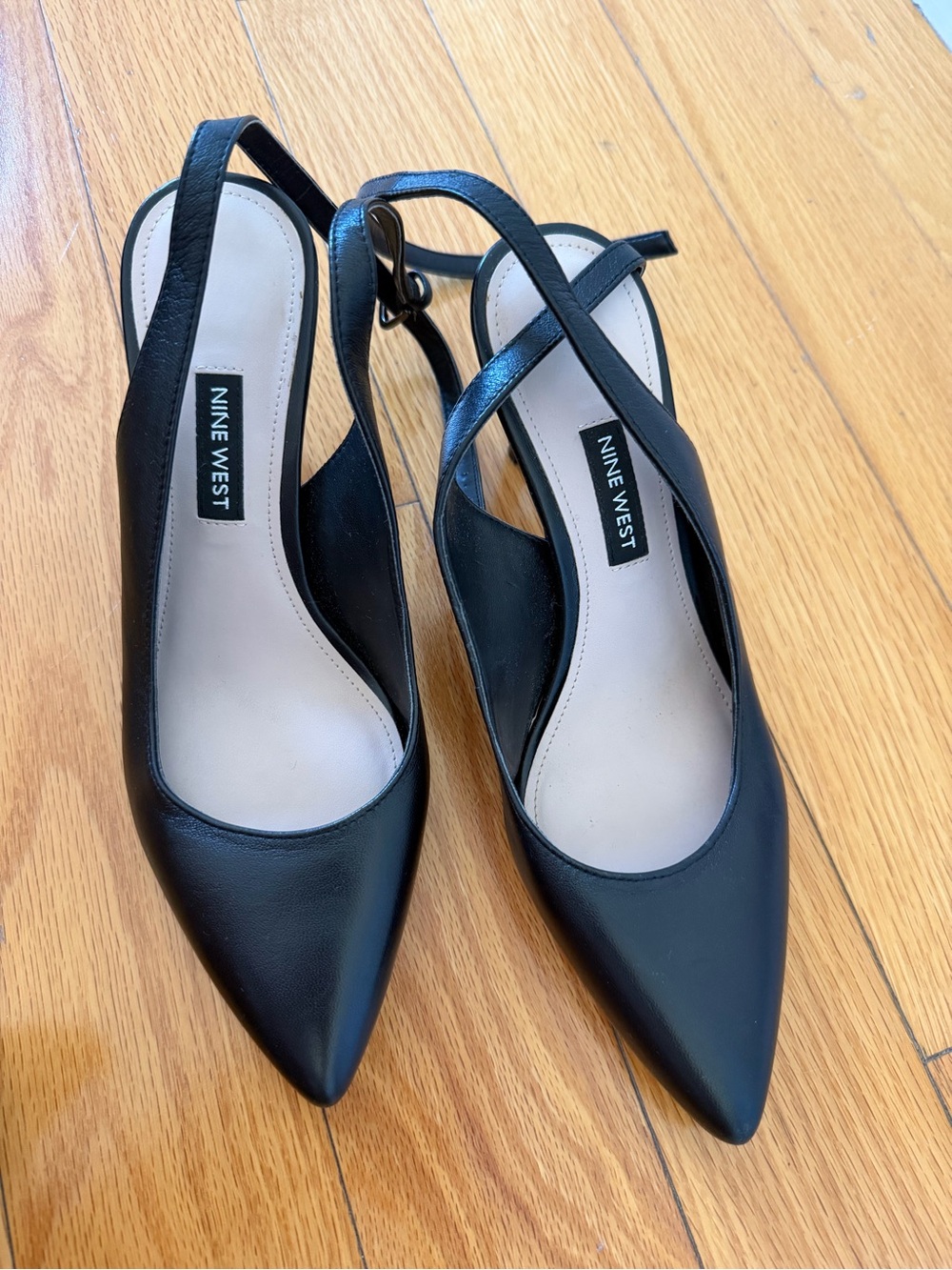 Nine West Black Pointed Slingback Heels